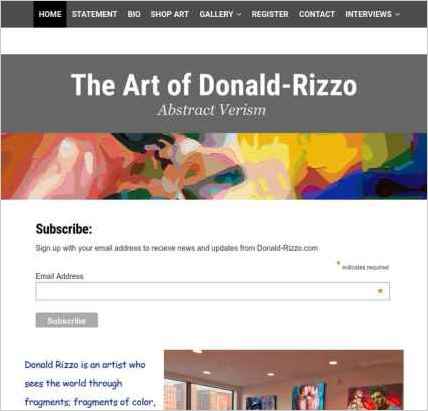 snapshot of home page
